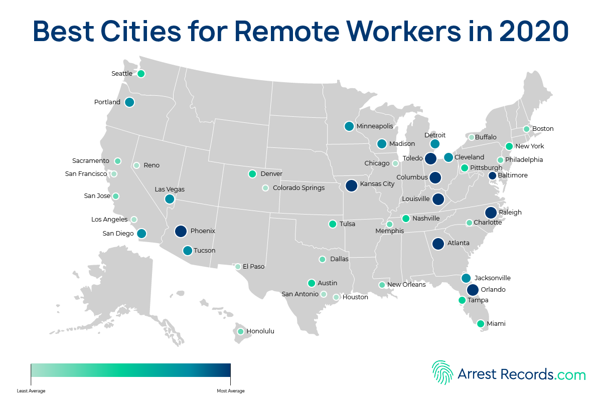 Best Cities Remote Work heat map